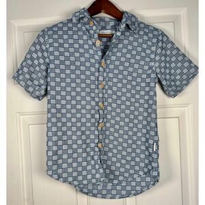Ocean Current Boys Blue White Checkered Short Sleeve Button Down Shirt Size M